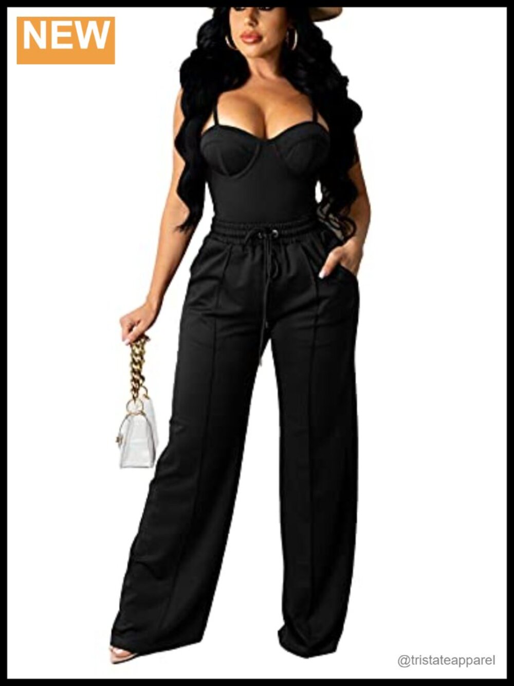 Women's 2 Piece Pants Set Sleeveless Cami Top & Wide Leg Drawstring Pants